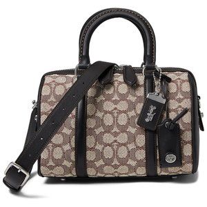 COACH Signature Textile Jacquard Ruby Satchel Silver/Cocoa Black